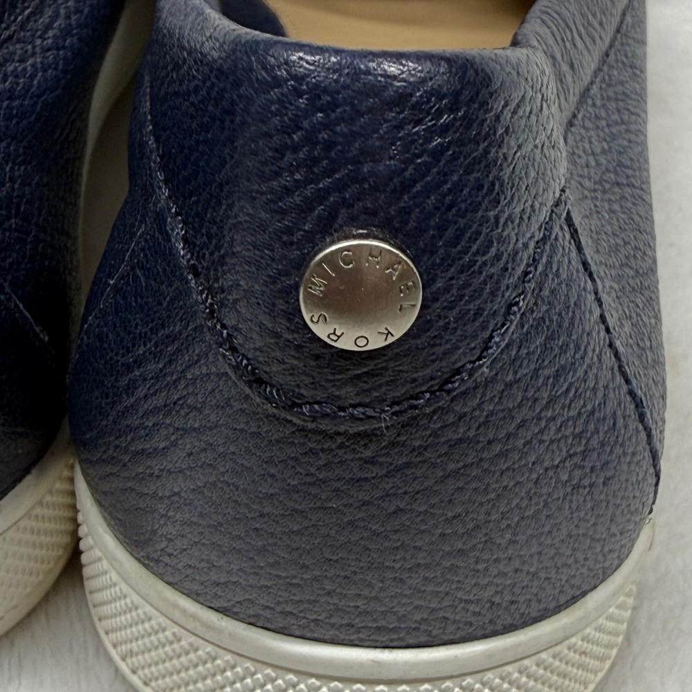 Michael Kors Navy Pebbled Leather Tassel Loafer Sneakers Silver Hardware Blue 7 - Picture 8 of 14